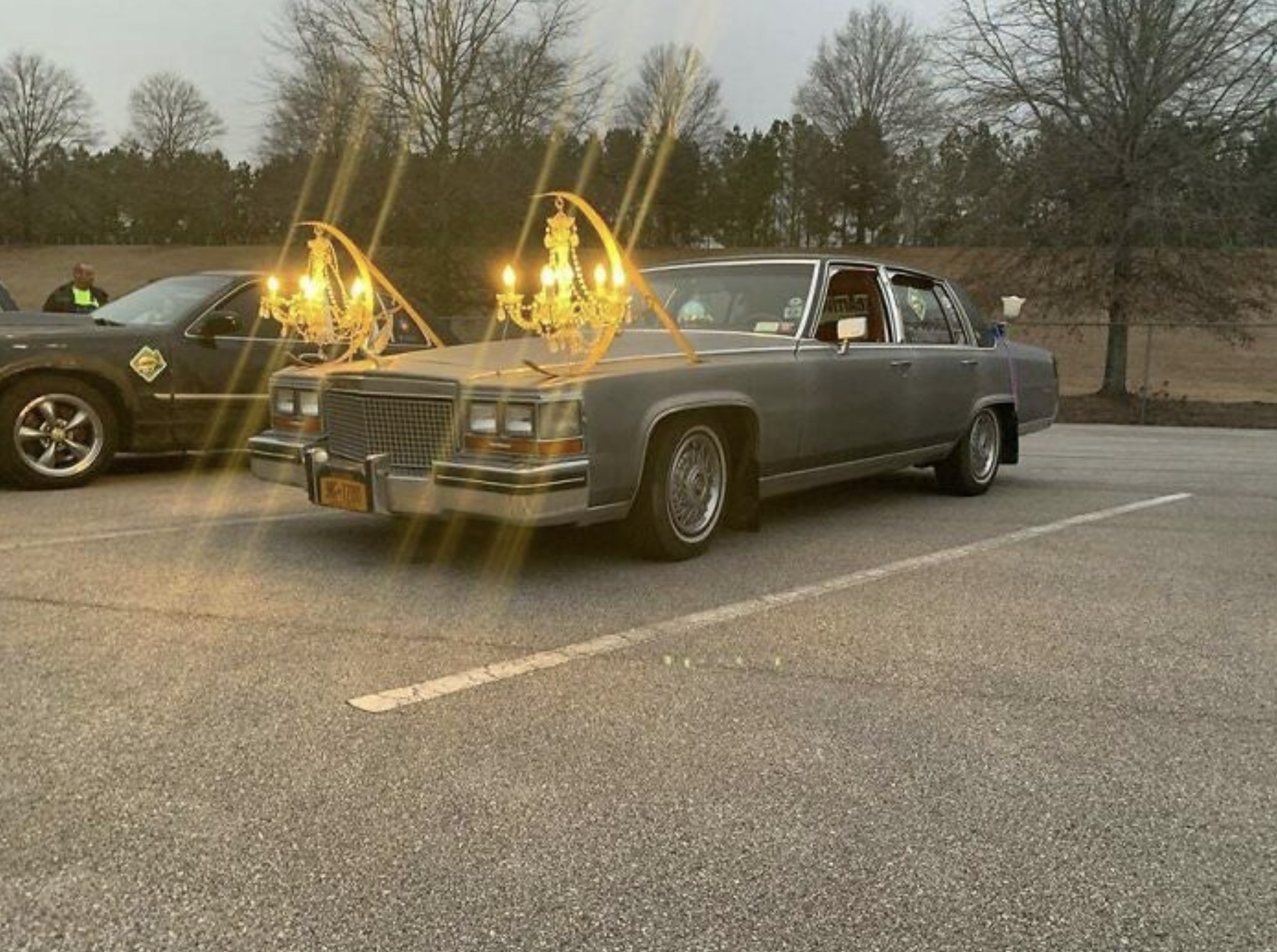 chandelier on car